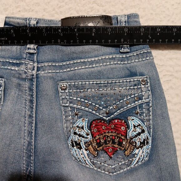 Sky Premium Collection Jeans Sz 7/8 Stone Embellished Bootcut Angel Wings Heart - Picture 4 of 9